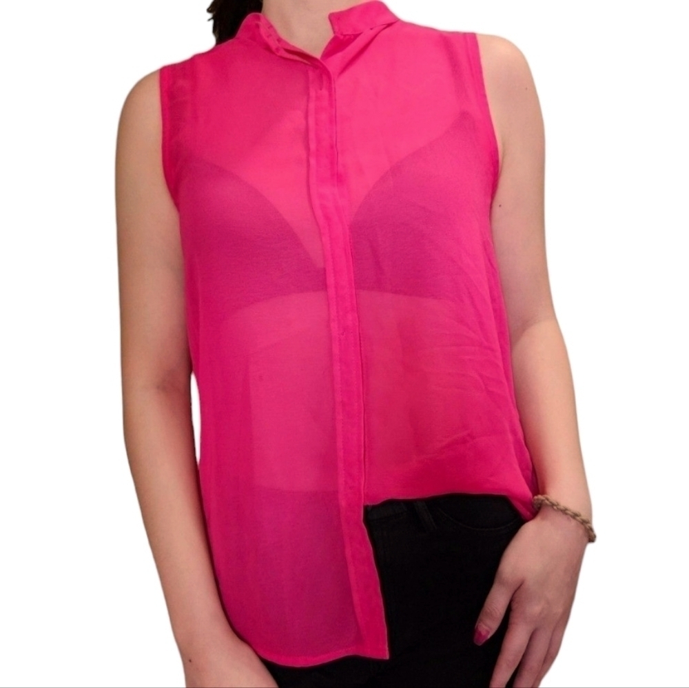L’amour‎ Sheer Button Up Sleeveless Blouse